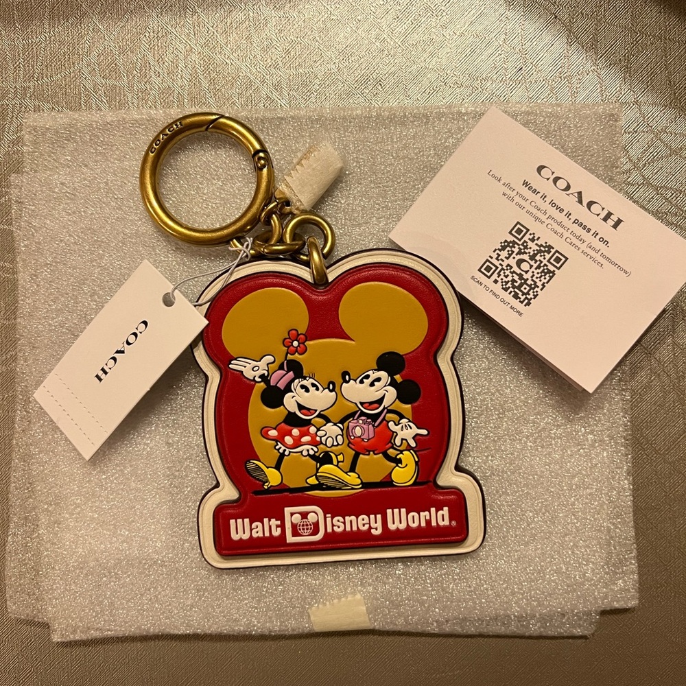NWT Disney x Coach Bag Charm Mickey Minnie holding hands camara retro